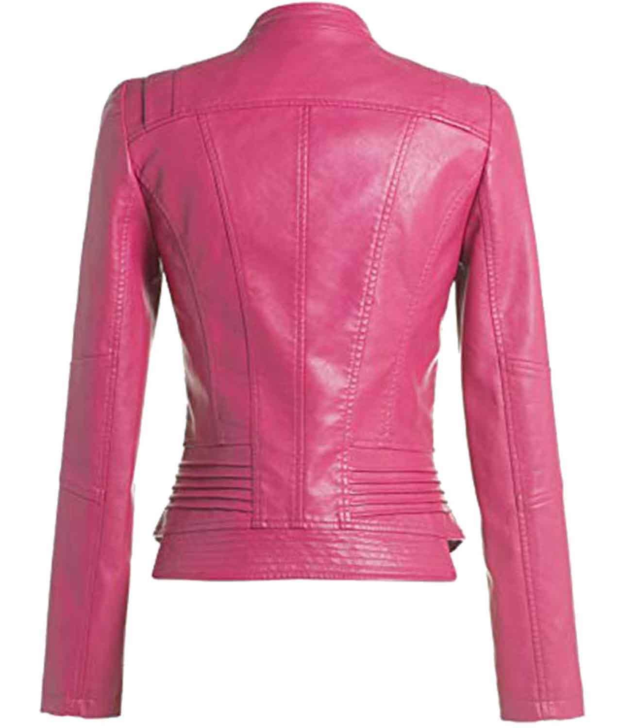 Women’s slim fit vibrant pink moto jacket