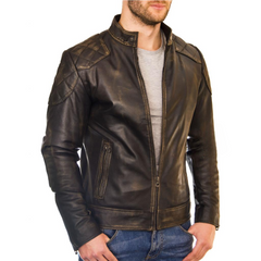 Men’s Vintage Black Quilted Biker Jacket