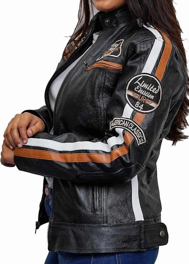 Women's Café Racer Badges Detachable Hooded Jacket