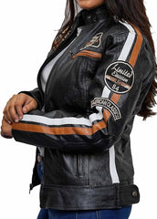 Women's Café Racer Badges Detachable Hooded Jacket