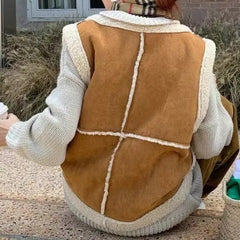 Shearling Brown Leather Vest Winter Jacket for Women