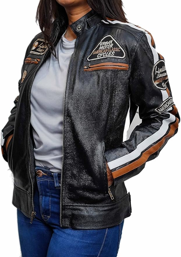 Women's Café Racer Badges Detachable Hooded Jacket