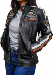 Women's Café Racer Badges Detachable Hooded Jacket