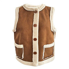 Shearling Brown Leather Vest Winter Jacket for Women