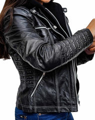 Women’s Hooded Leather Biker Jacket