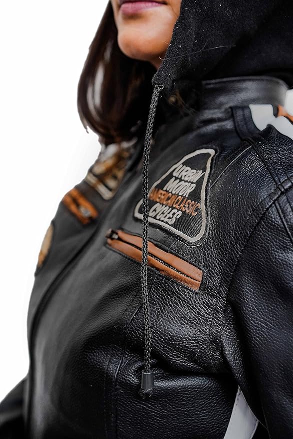 Women's Café Racer Badges Detachable Hooded Jacket