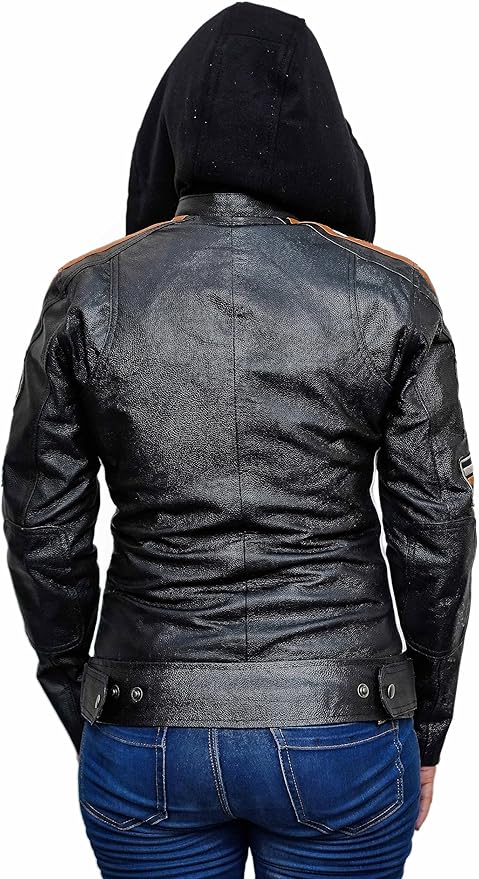 Women's Café Racer Badges Detachable Hooded Jacket