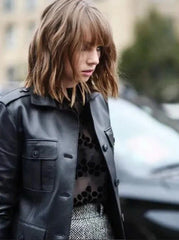 Maya Hawke Stranger Things Black Leather Coat