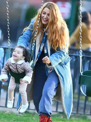 Women's Blake Lively It Ends With Us Blue Shearling Trench Coat