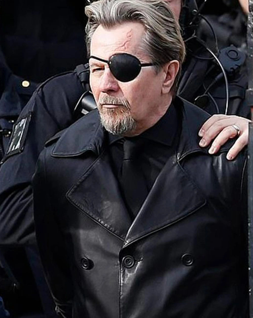 The Courier Gary Old Man  Black Real Leather Trench Coat