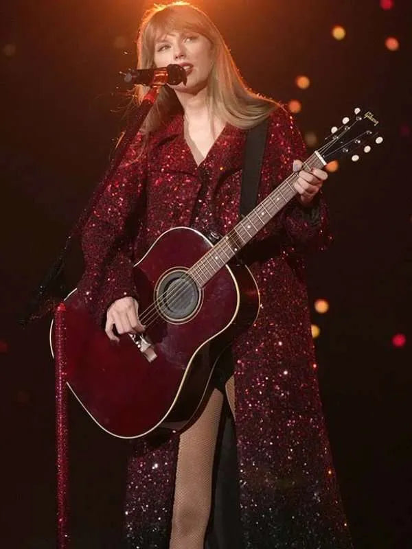 The Eras Tour 2023 Taylor Swift Red Sequin Trench Coat
