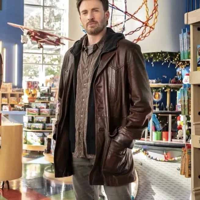 Red One Chris Evans Leather  Brown Jacket