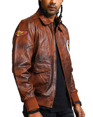Men's Brown Bomber Real Leather Jacket