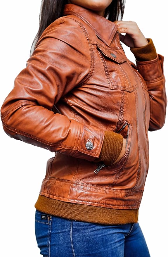 Women’s Brown Removable Hood Bomber Jacket