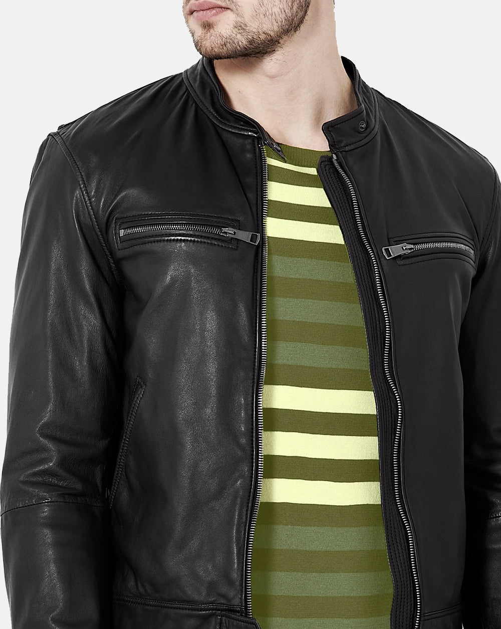 Men's Café Racer Distressed Leather Jacket