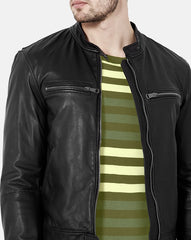 Men's Café Racer Distressed Leather Jacket