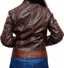 Women’s Stars and Stripes Dark Brown Moto Jacket