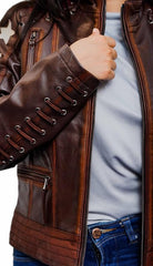 Women’s Stars and Stripes Dark Brown Moto Jacket