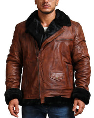 B3 Bomber Brown Leather Jacket with Fur lining