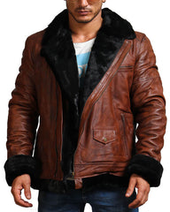 B3 Bomber Brown Leather Jacket with Fur lining