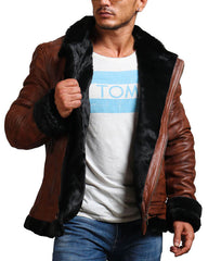 B3 Bomber Brown Leather Jacket with Fur lining