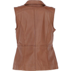 Women Genuine Leather Tan Gilet