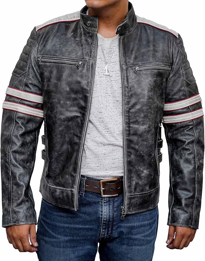 Men's Distressed Black Biker Leather Jacket