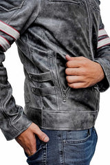 Men's Distressed Black Biker Leather Jacket