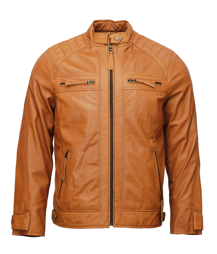 Men’s Tan Classic Light Brown Leather Cosplay Biker Jacket