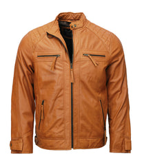 Men’s Tan Classic Light Brown Leather Cosplay Biker Jacket