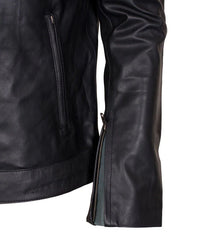 Men's Black Leather Jacket with Grey Stripes