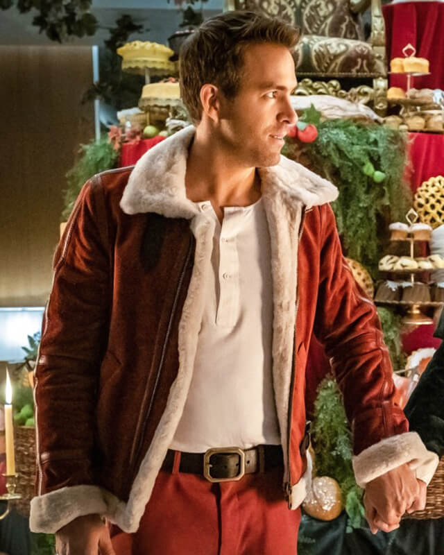 Ryan Reynolds Red Spirited Shearling Suede Leather Jacket