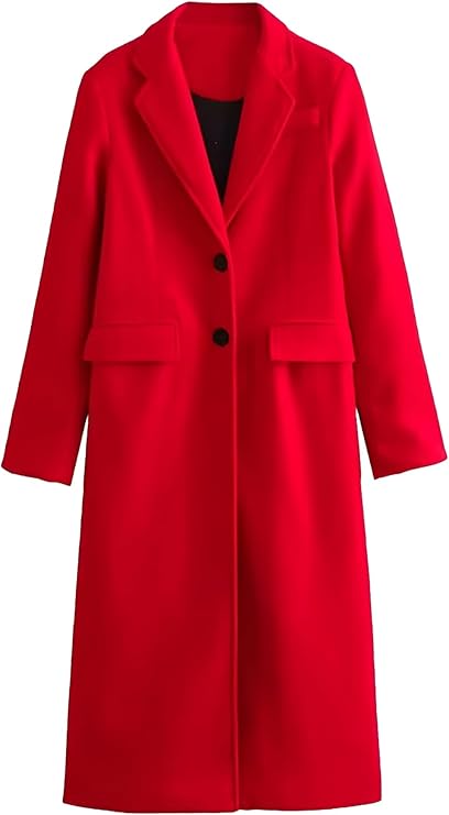 Red Wool Trench Coat Chic Winter Outerwear for Ladies