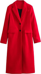 Red Wool Trench Coat Chic Winter Outerwear for Ladies