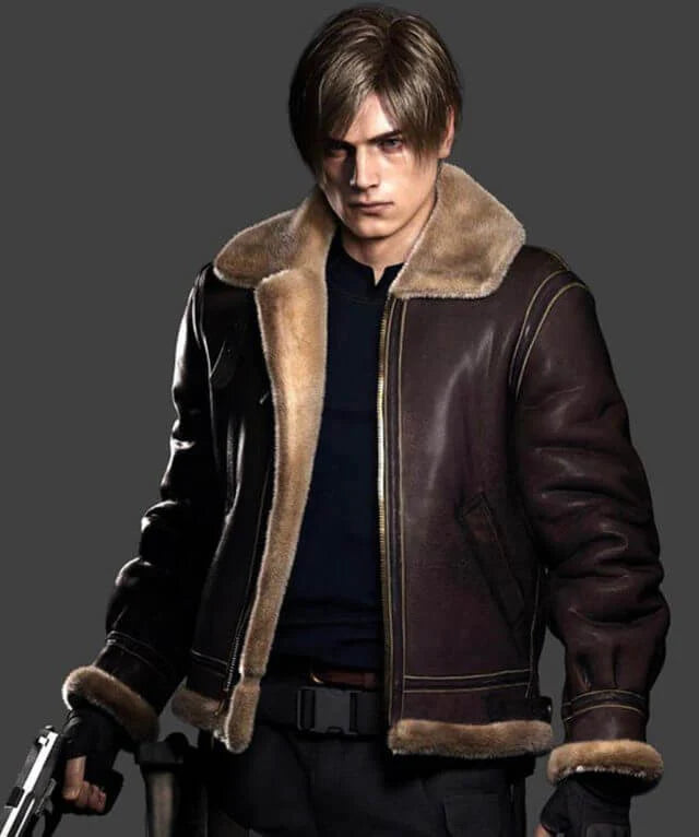 Resident Evil 4 Remake Leon Kennedy Men's Faux Shearling Leather Jacket