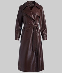 Sydney Sweeney Maroon Faux Leather Long Coat