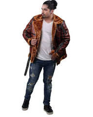 RAF British Flying Aviator Shearling Bomber Brown Jacket