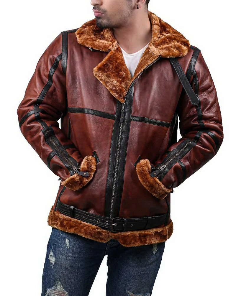 RAF British Flying Aviator Shearling Bomber Brown Jacket