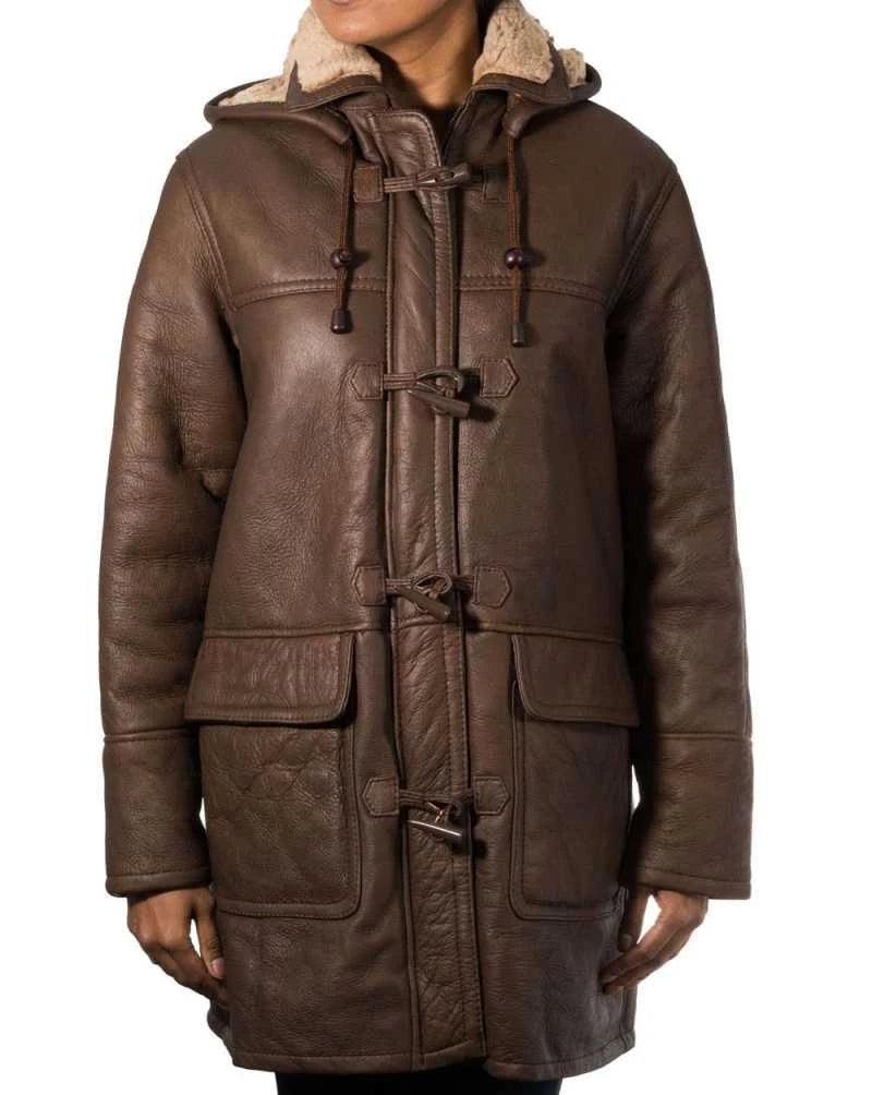 Women's Brown Ginger Leather Long Coat