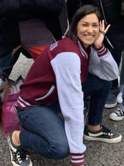 Women's Maroon Janina Gavankar Borderlands Varsity Jacket