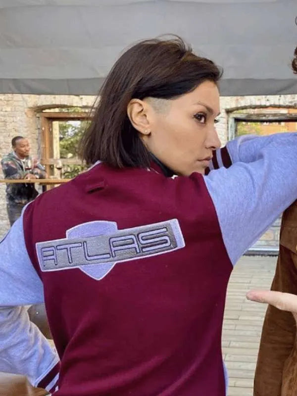 Women's Maroon Janina Gavankar Borderlands Varsity Jacket