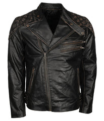 Skull Crossbones Quilted Leather Motorcycle Jacket