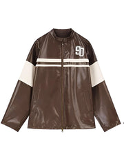 Women's 90 Patch Stripes Street Oversized Real Leather Jacket