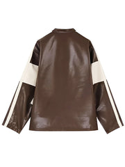 Women's 90 Patch Stripes Street Oversized Real Leather Jacket