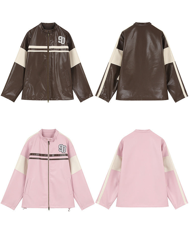 Women's 90 Patch Stripes Street Oversized Real Leather Jacket