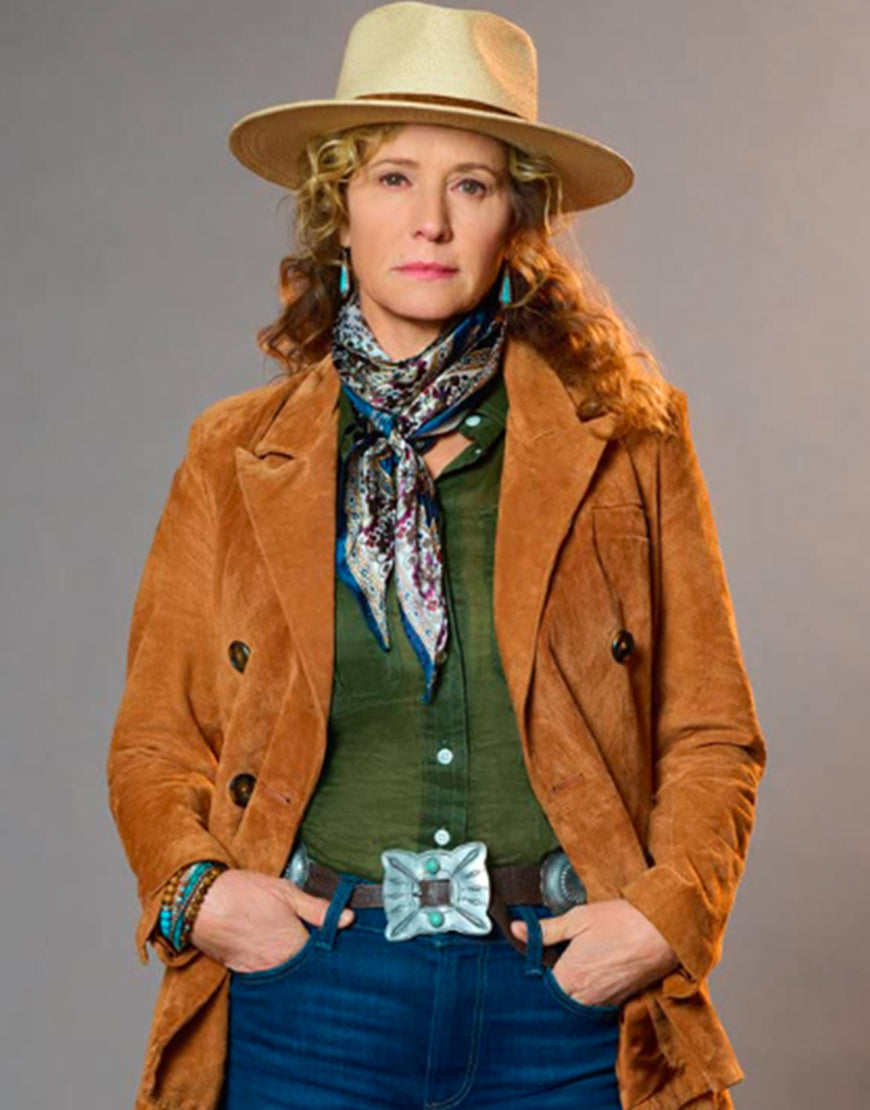 Women's Ride 2023 Nancy Travis Brown Suede Leather Mid Length Coat
