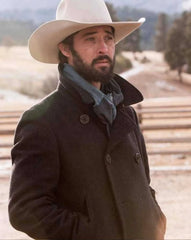 Ryan Bingham Yellowstone Black Wool Pea Coat